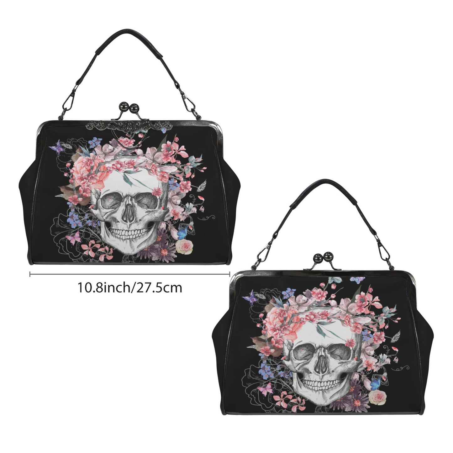 Skull and Flowers Kisslock Handbag