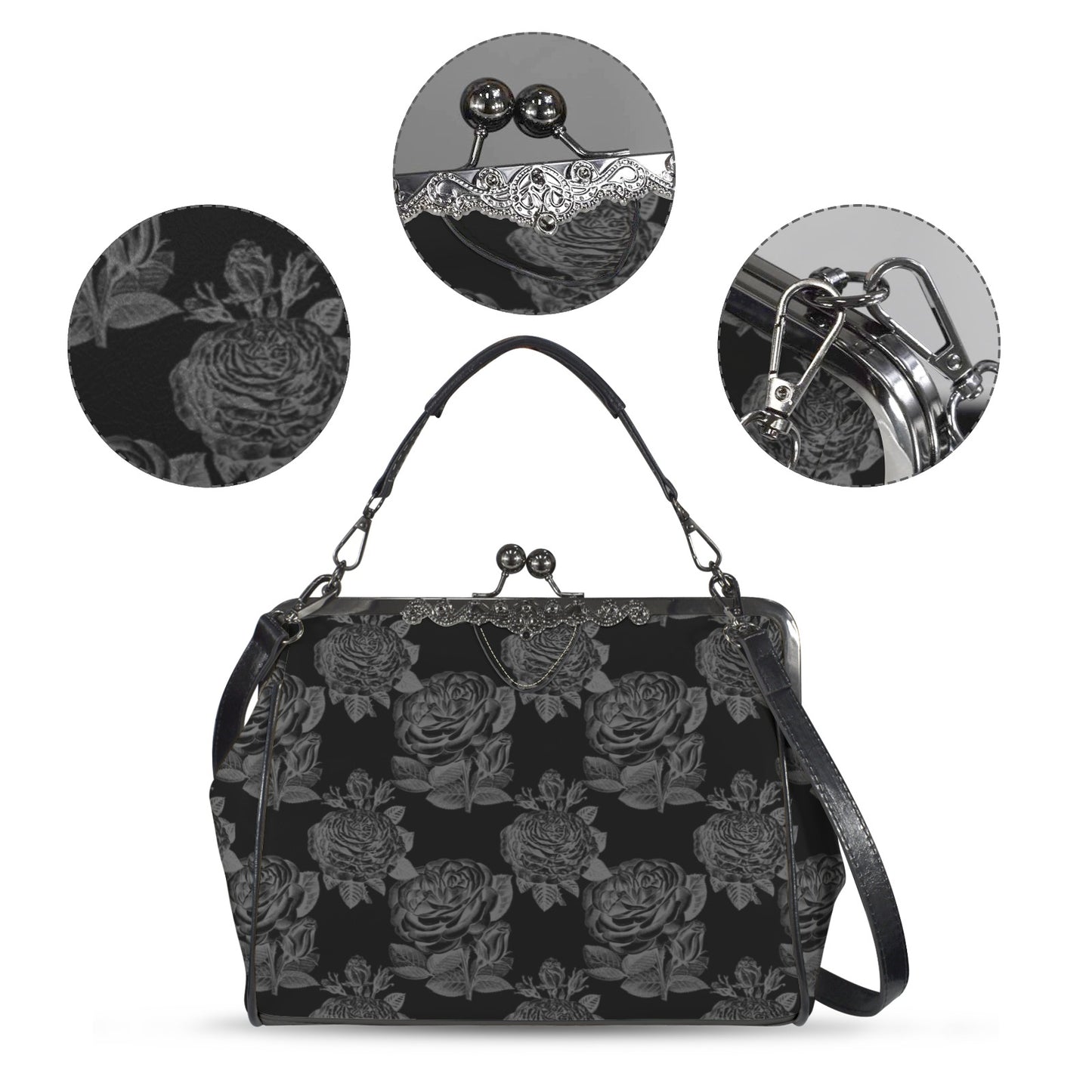 Gothic Black Roses Kisslock Purse