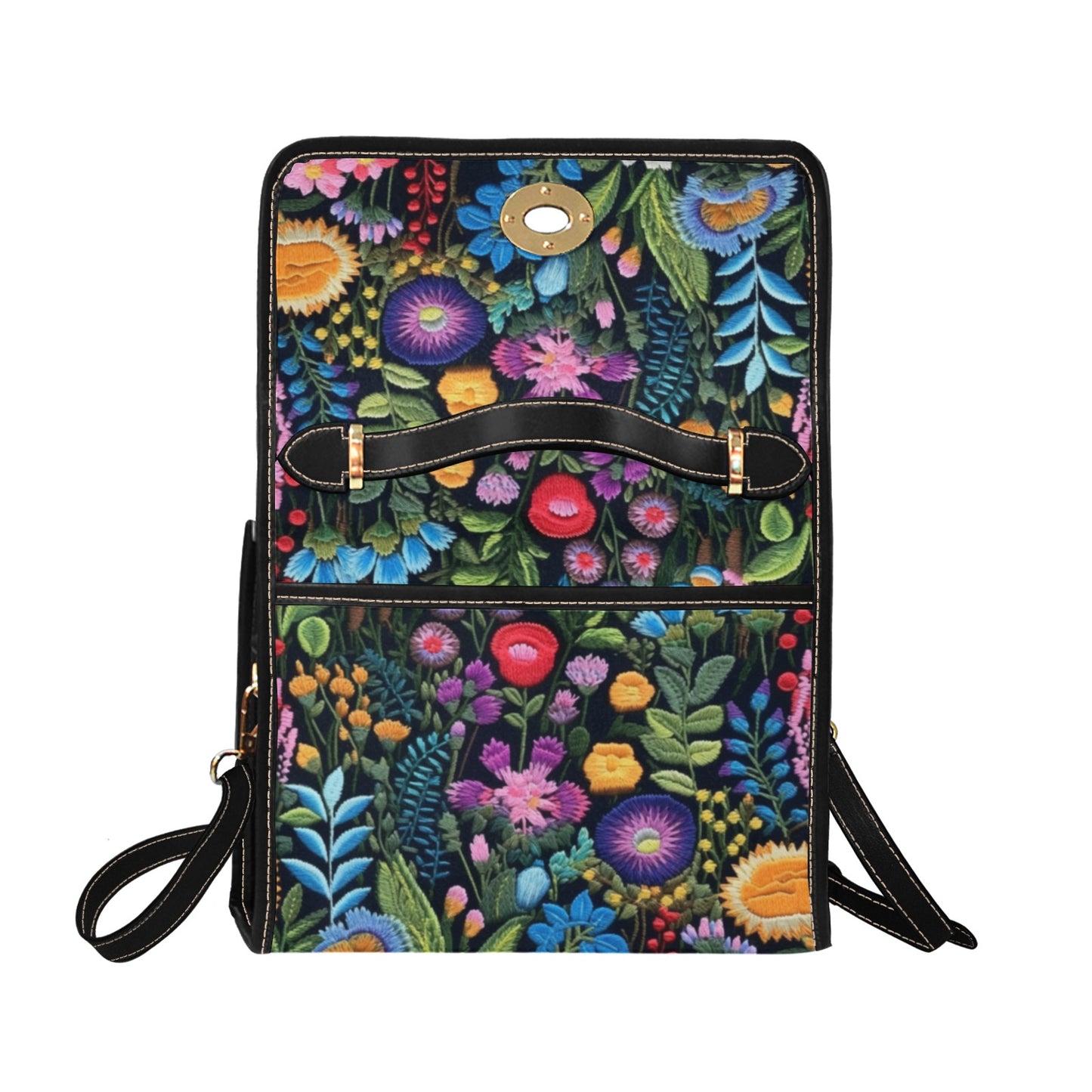 Faux-Embroidery Dark Floral Satchel bag