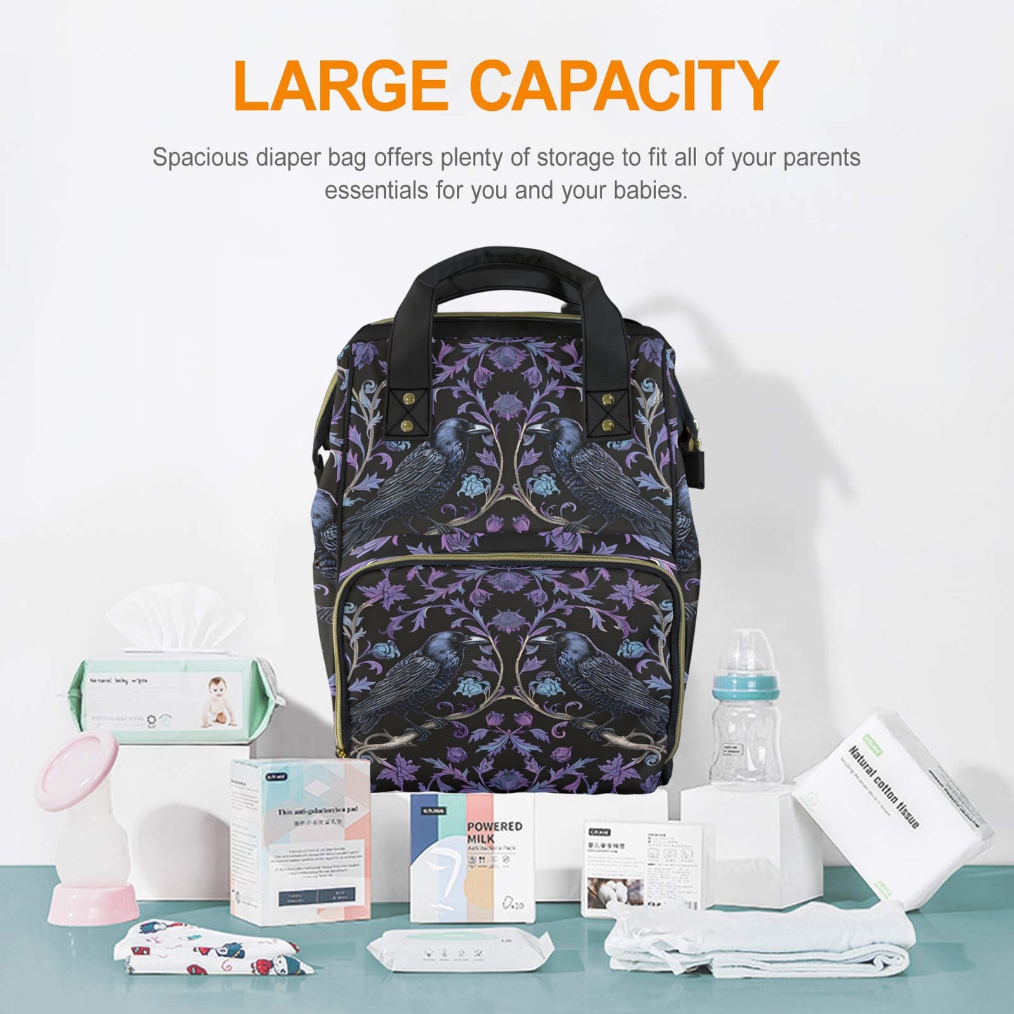 Gothic Violet Ravens Multifunctional Diaper Backpack