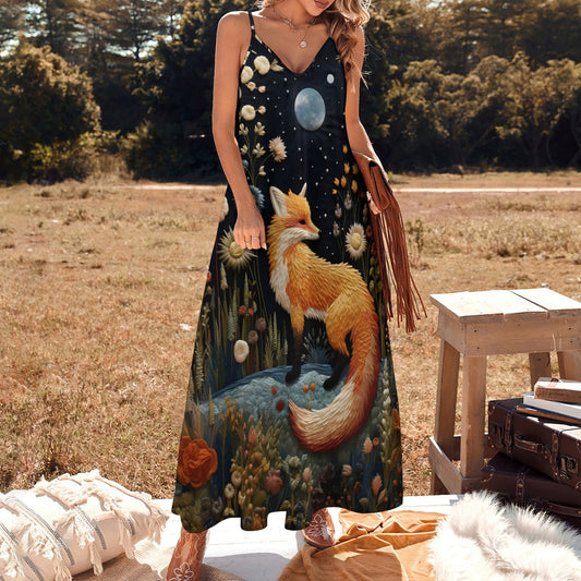 Dark Cottagecore Fox & Flowers Maxi Dress