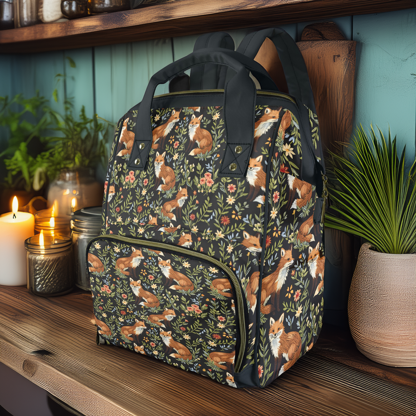 Cottagecore Foxes Multifunctional Mommy Backpack