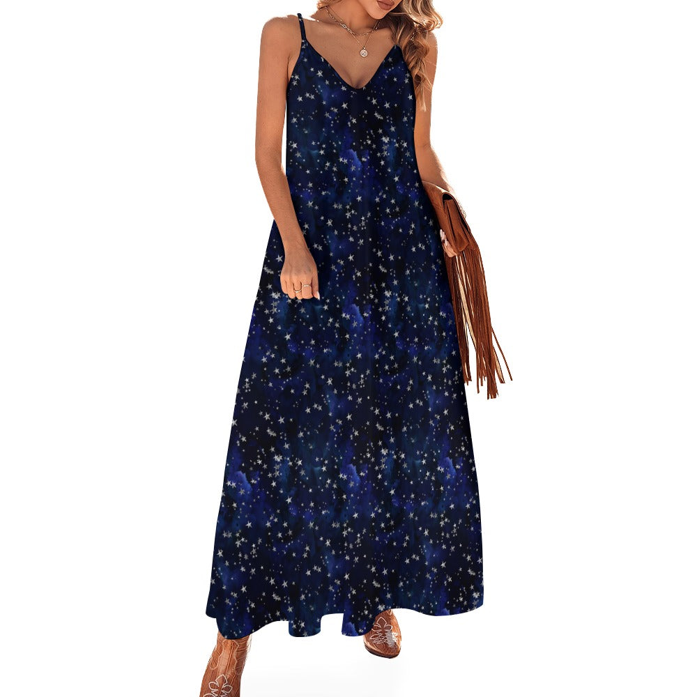 Deep Blue & Silver Stars Celestial Maxi Dress