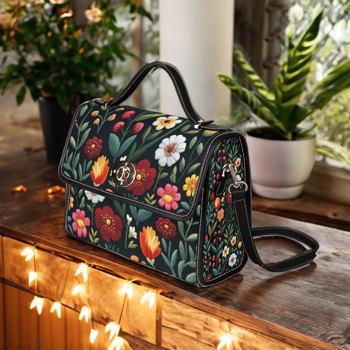 Boho FAUX-Embroidery Folk  Garden Satchel Bag
