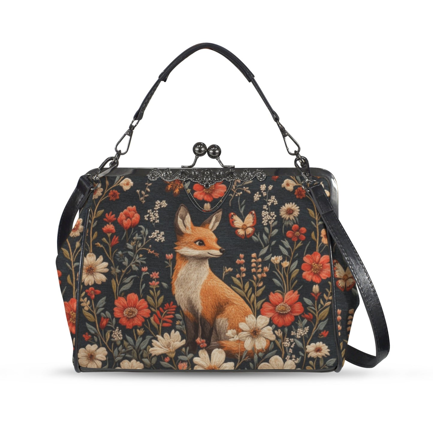 Fox and Flowers Kisslock Purse