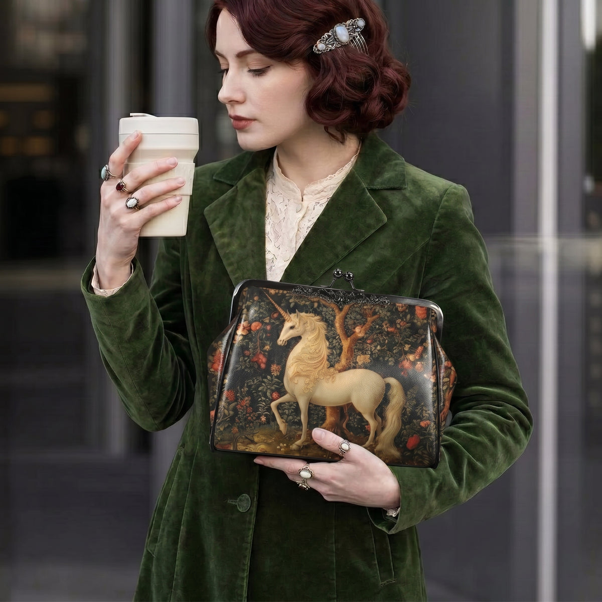 Medieval Unicorn Kisslock Bag