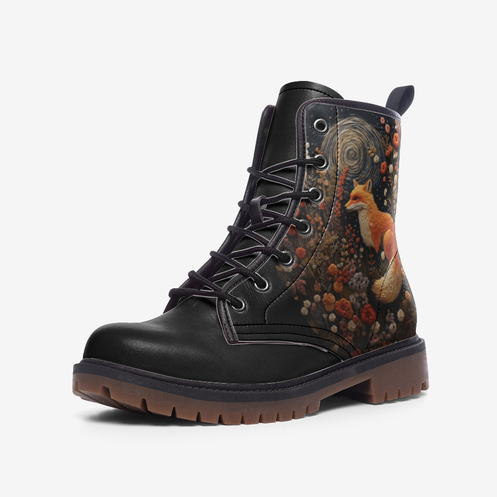 Faux-embroidery Fox & Moon Vegan Boots