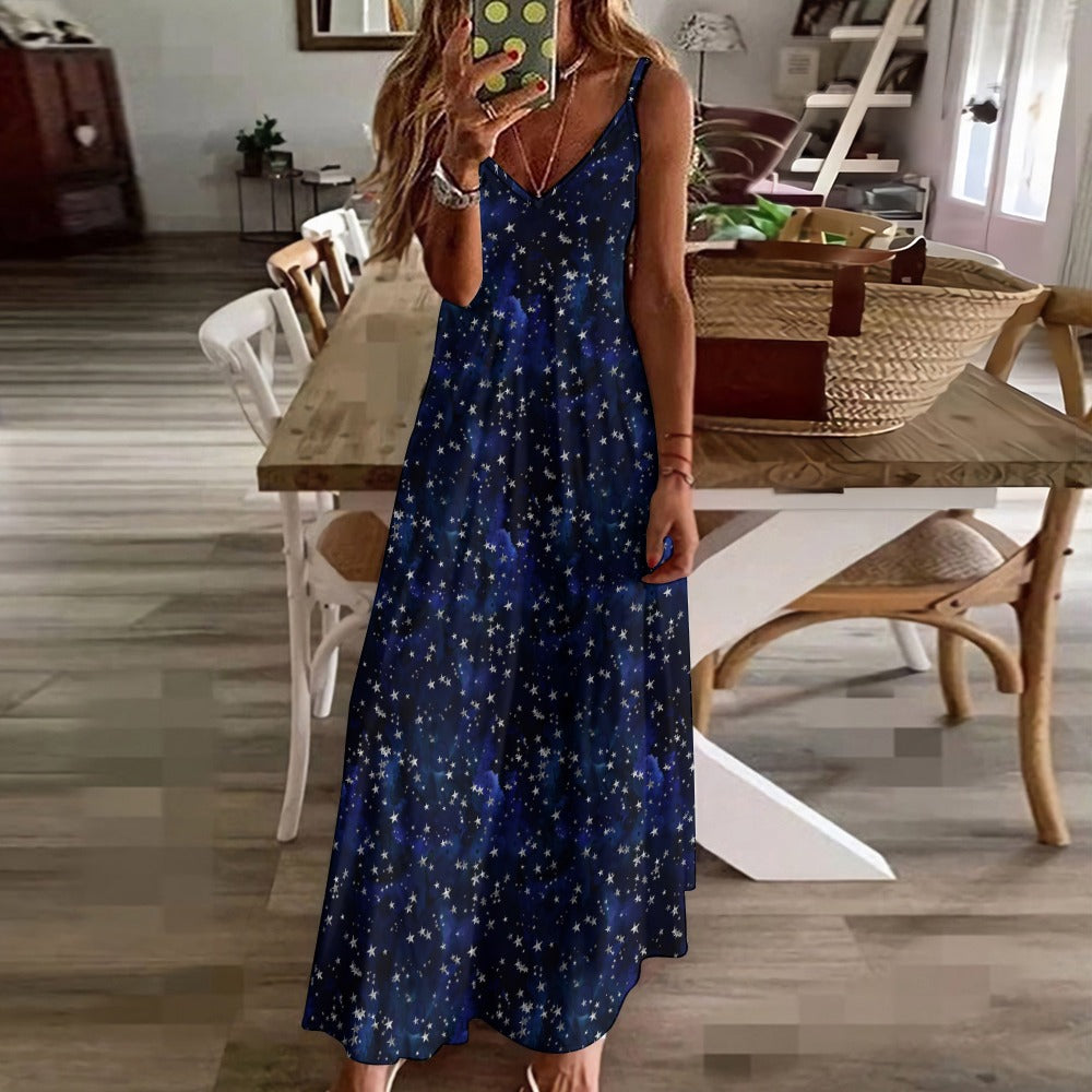 Deep Blue & Silver Stars Celestial Maxi Dress