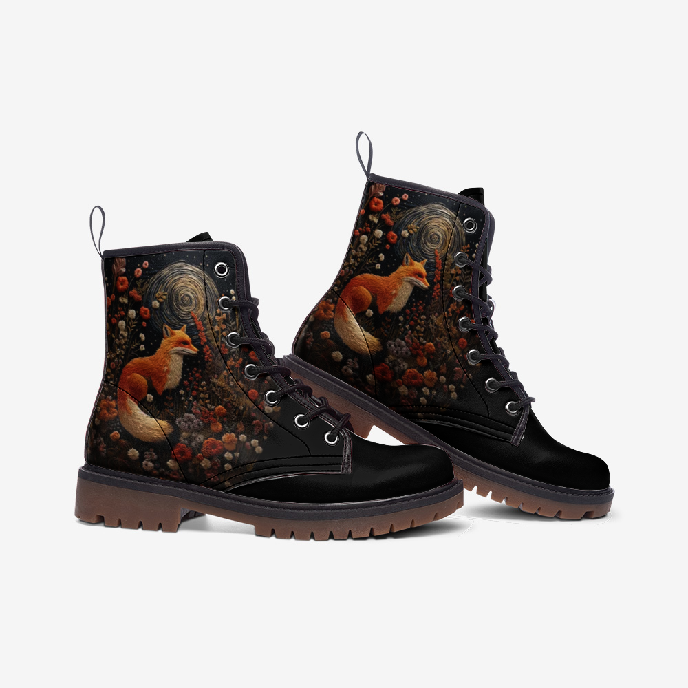 Faux-embroidery Fox & Moon Vegan Boots