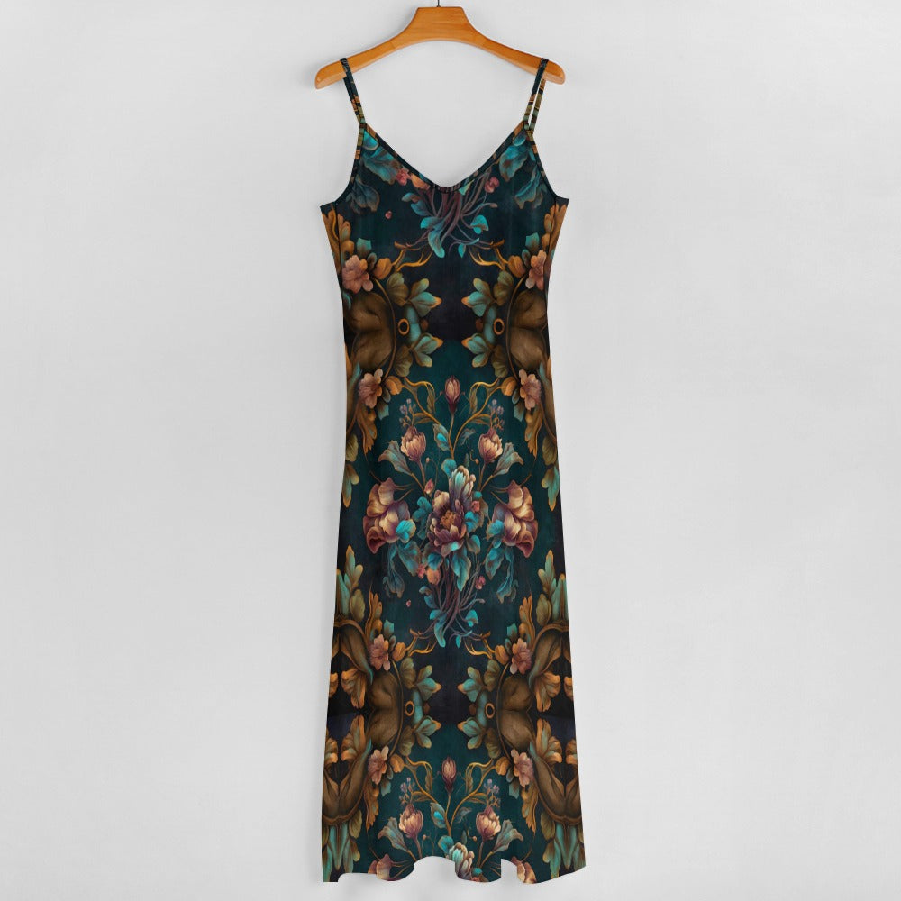 Dark Garden Art Nouveau Floral Maxi Dress