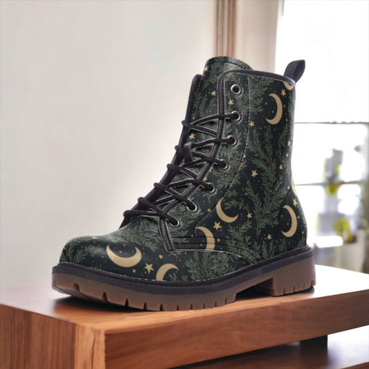 Forest Witch Moon Vegan Leather Combat Boots