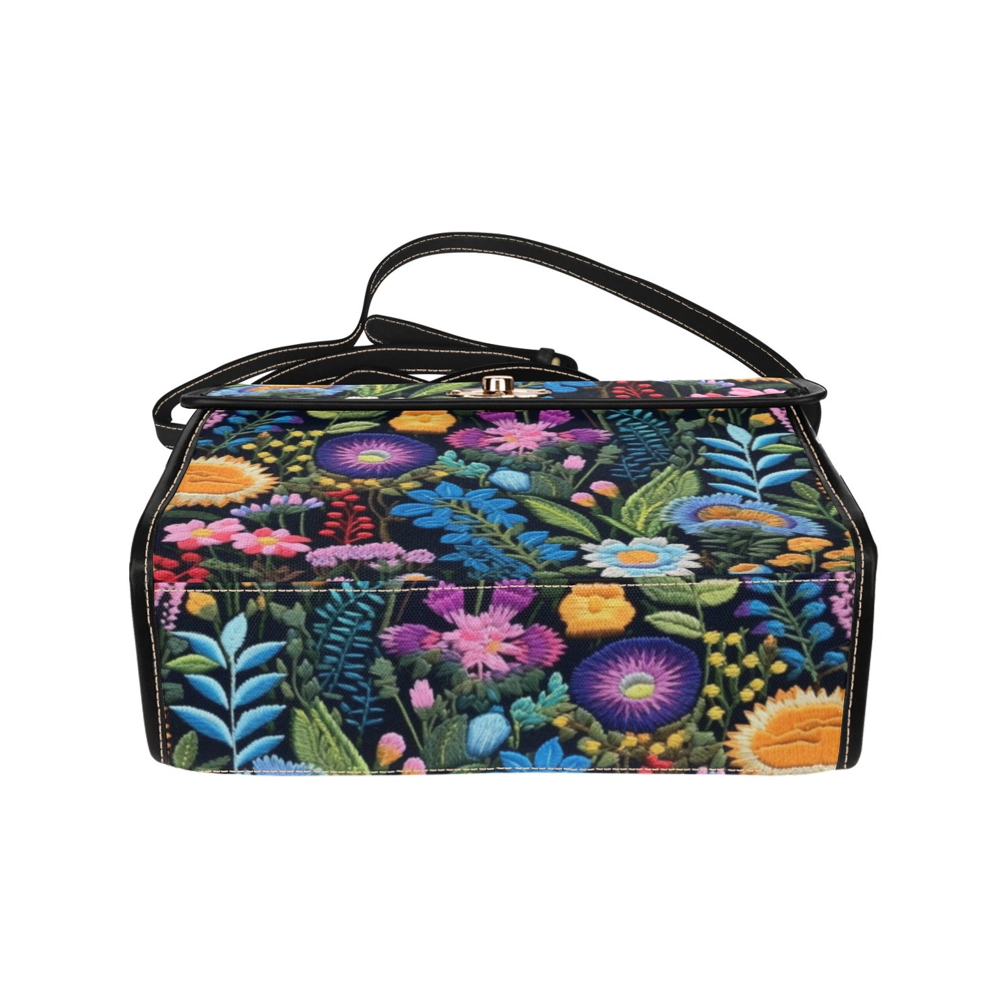 Faux-Embroidery Dark Floral Satchel bag