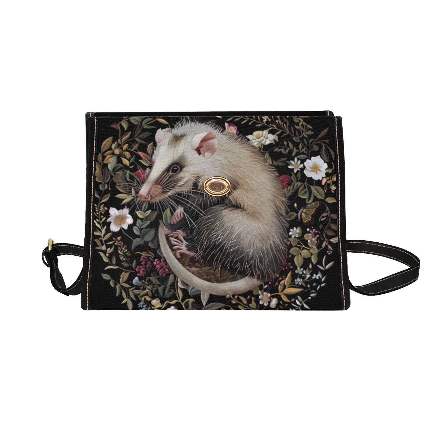 Faux-Embroidered Opossum & Flowers Satchel