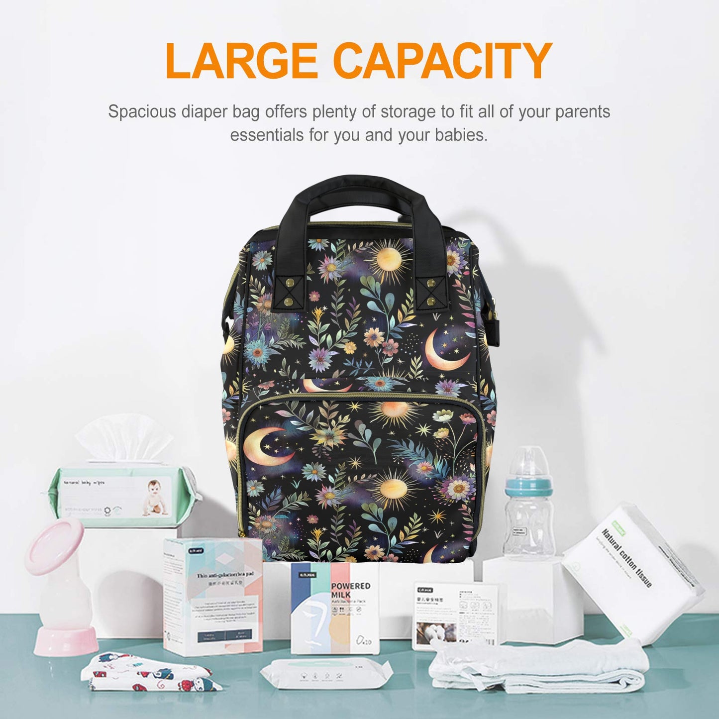 Fairy Night Garden Flowers & Moons Diaper Backpack