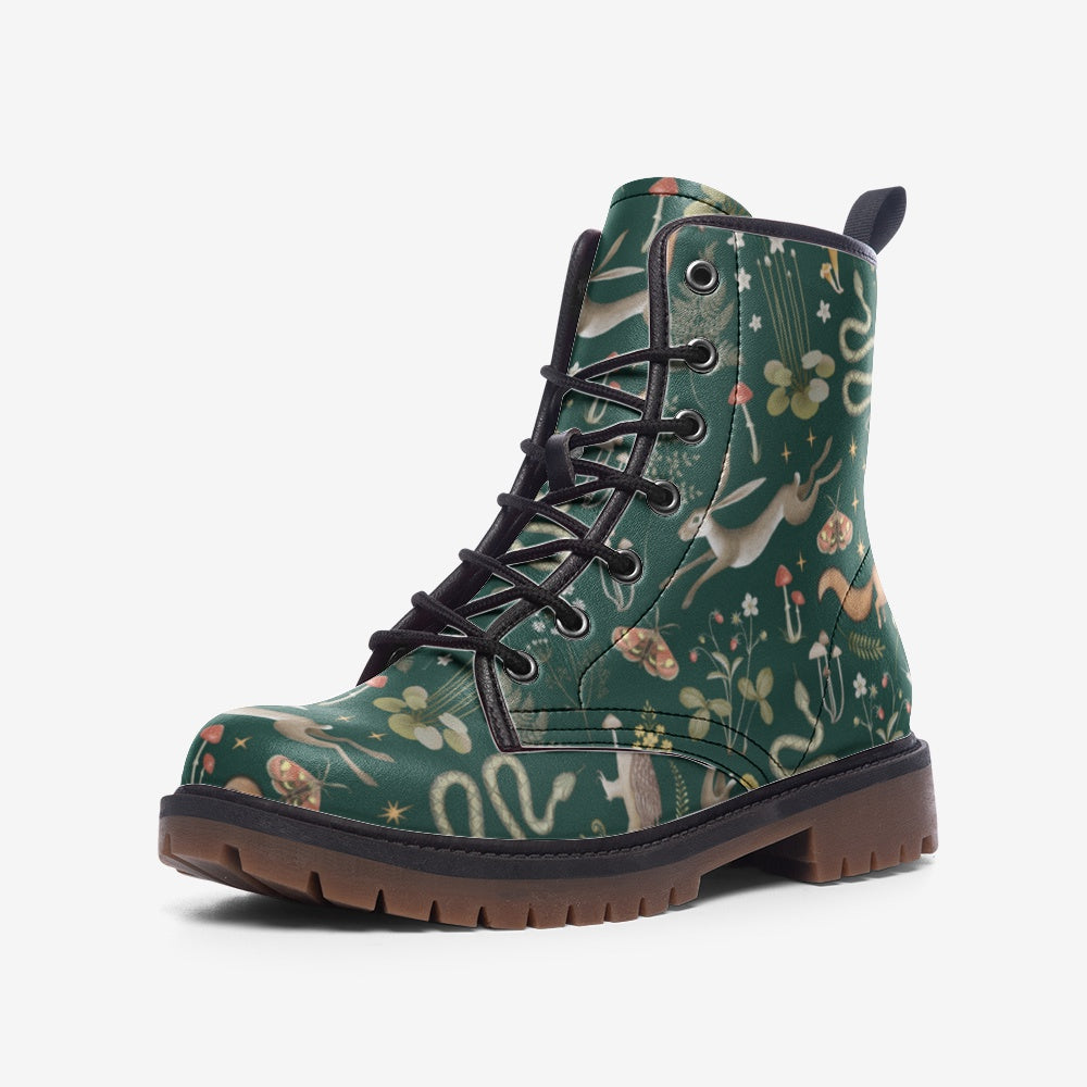 Fairy Forest Dark Green Vegan Boots