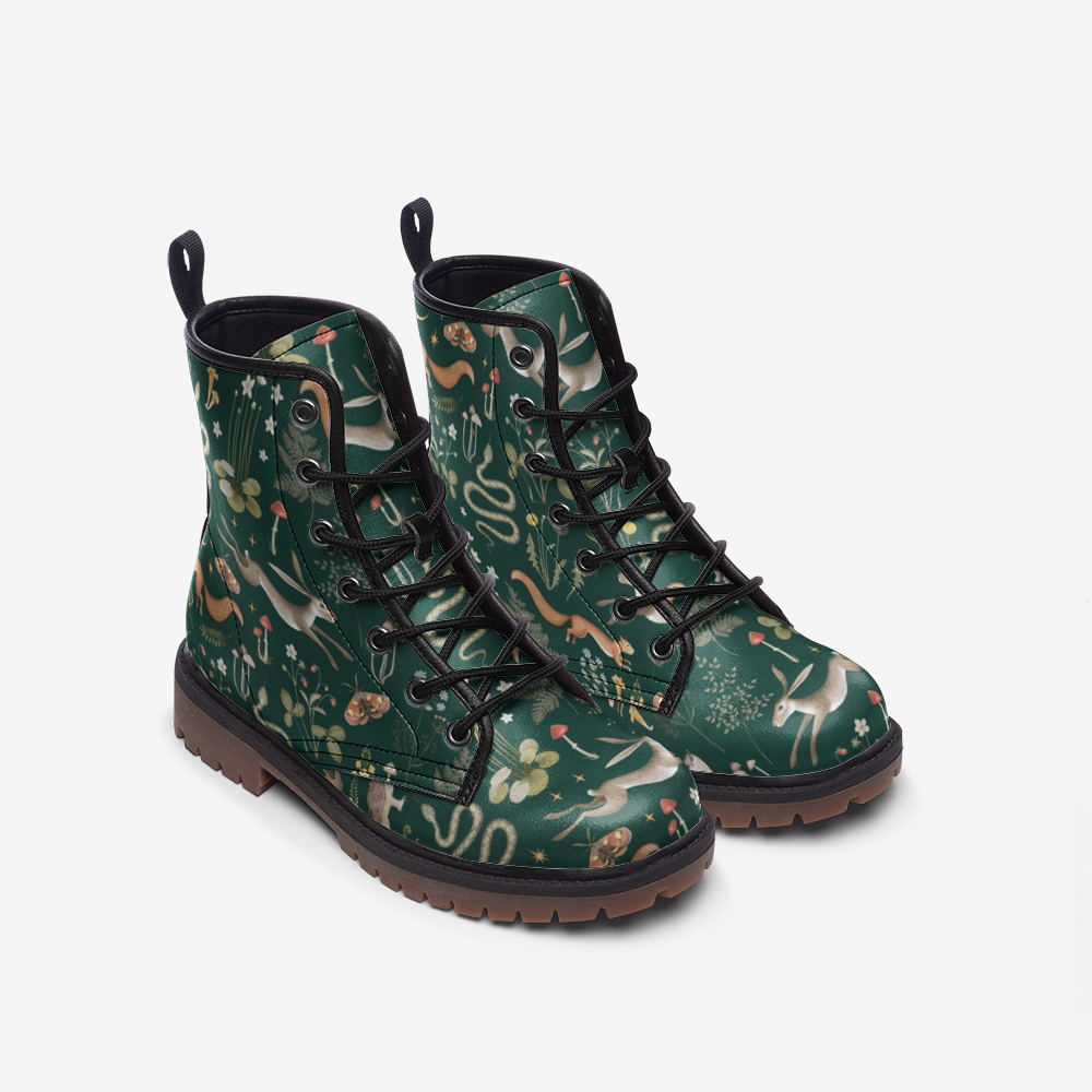 Fairy Forest Dark Green Vegan Boots