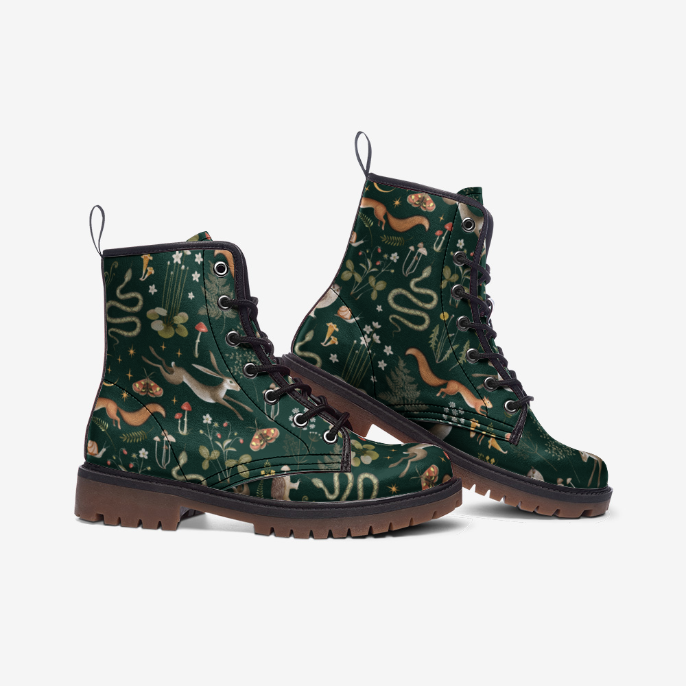 Fairy Forest Dark Green Vegan Boots
