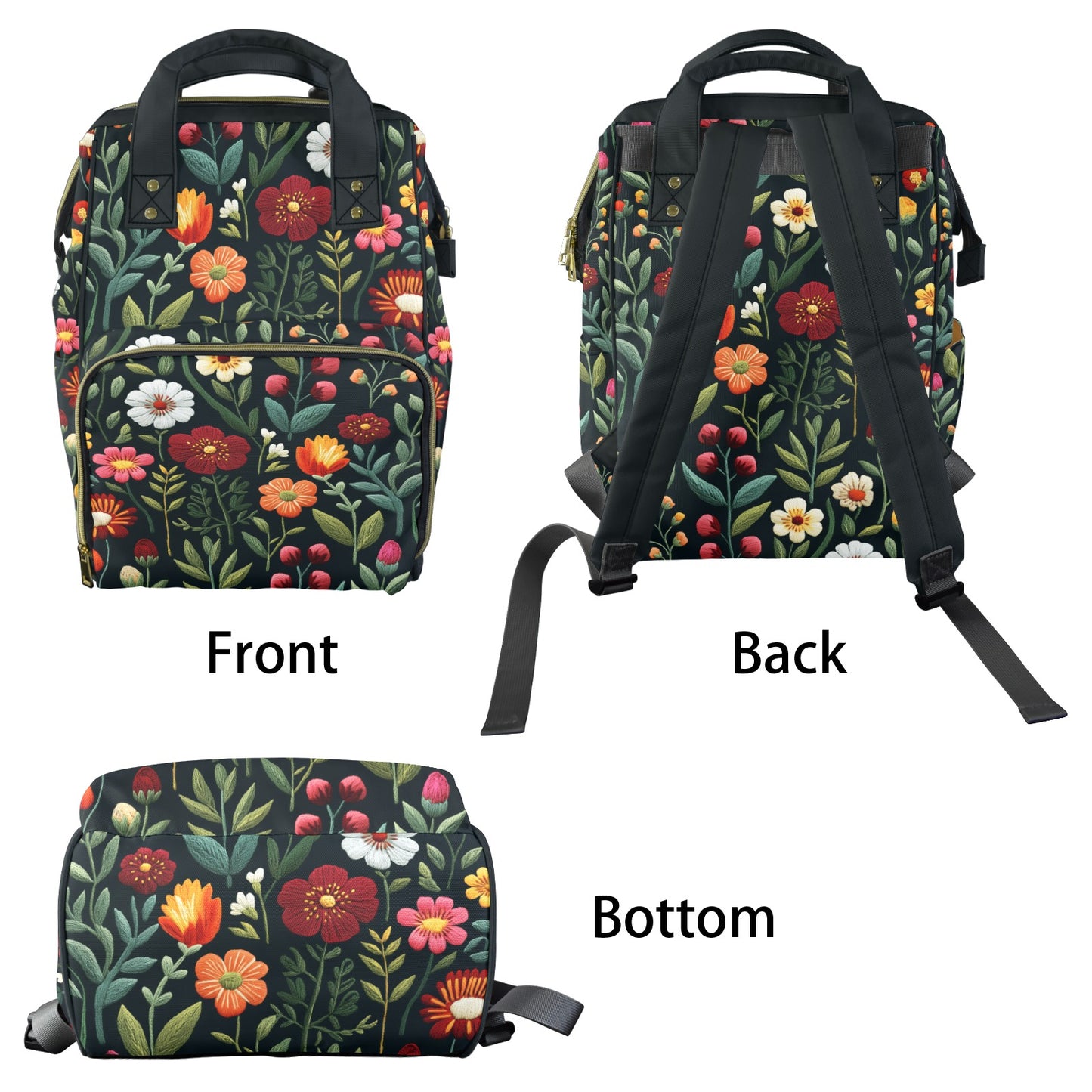 Dark Cottagecore Faux-Embroidery Folk Art Flowers