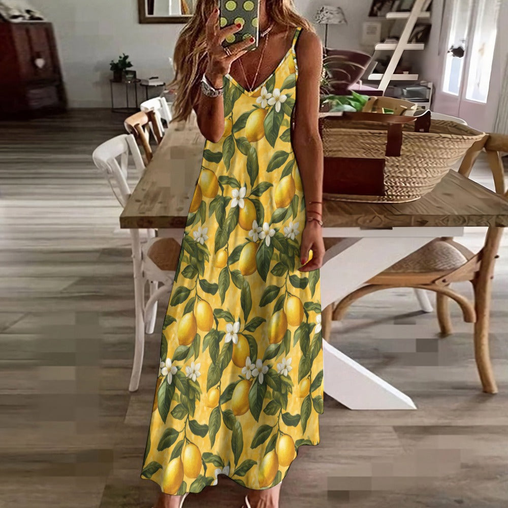 Boho Lemon Blossoms Maxi Dress