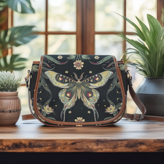 Vintage Boho Moth Saddle Bag Crossbody Purse