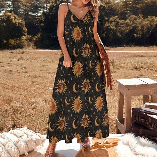 Whimsigoth Celestial Sun and Moon Maxi Dress