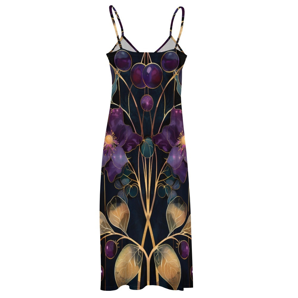 Dark Purple Art Nouveau Floral Maxi Dress
