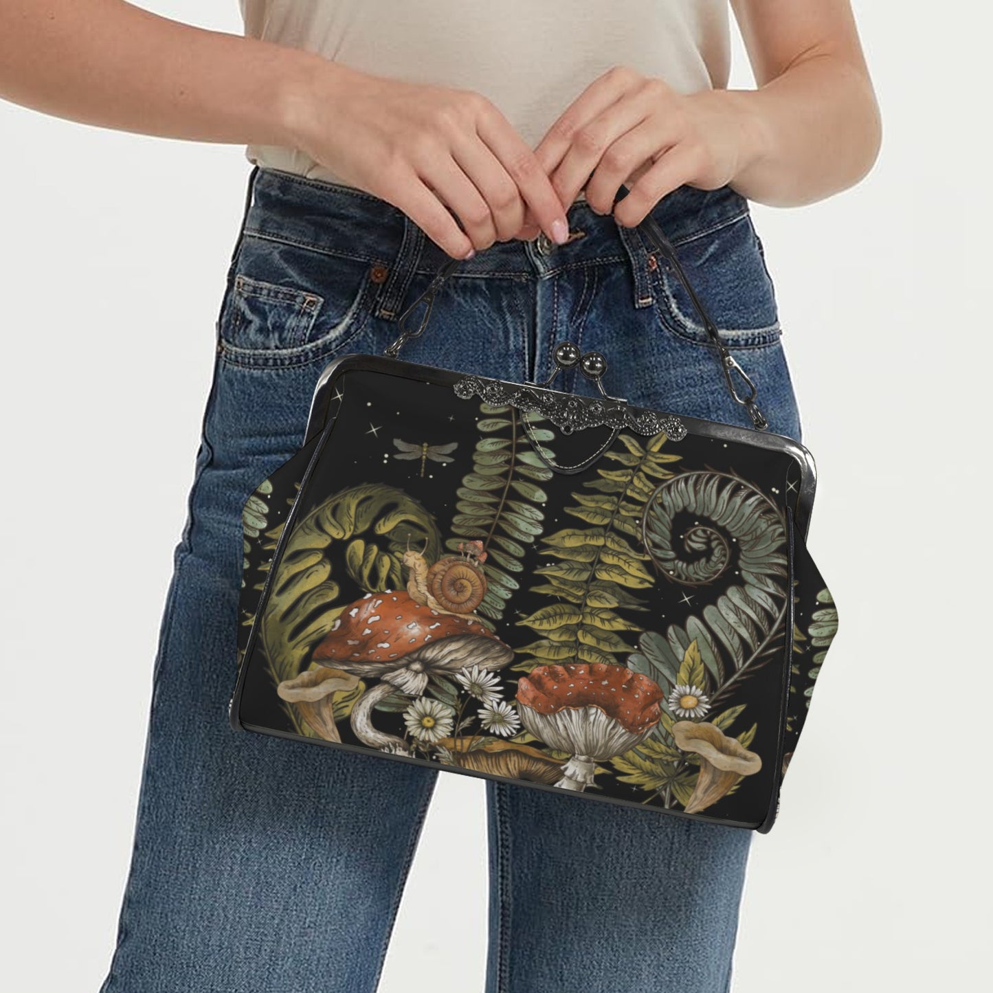 Goblincore Mushroom & Ferns Kisslock Purse