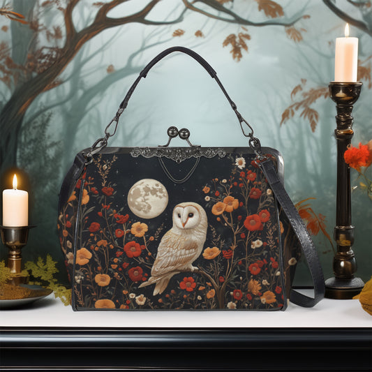 Owl and Flowers Kisslock Handbag