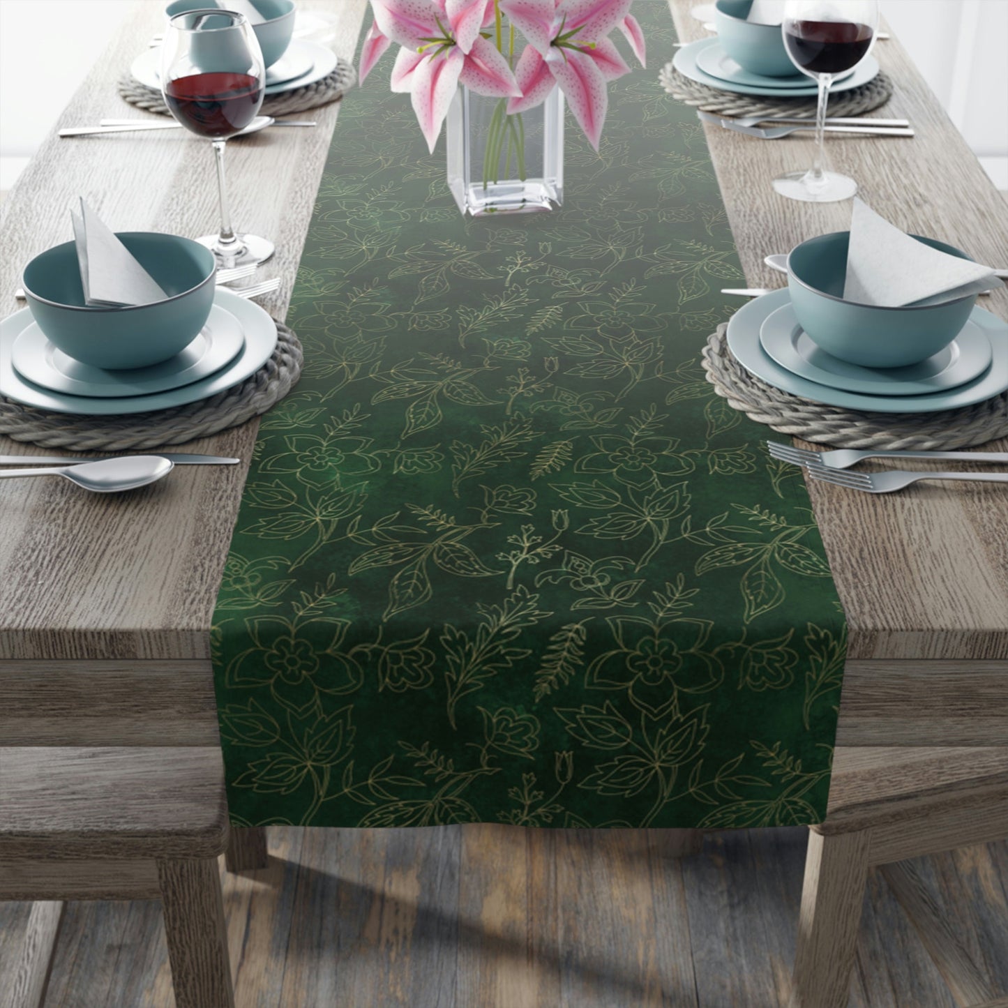 Green & Gold Absinthe Floral Table Runner