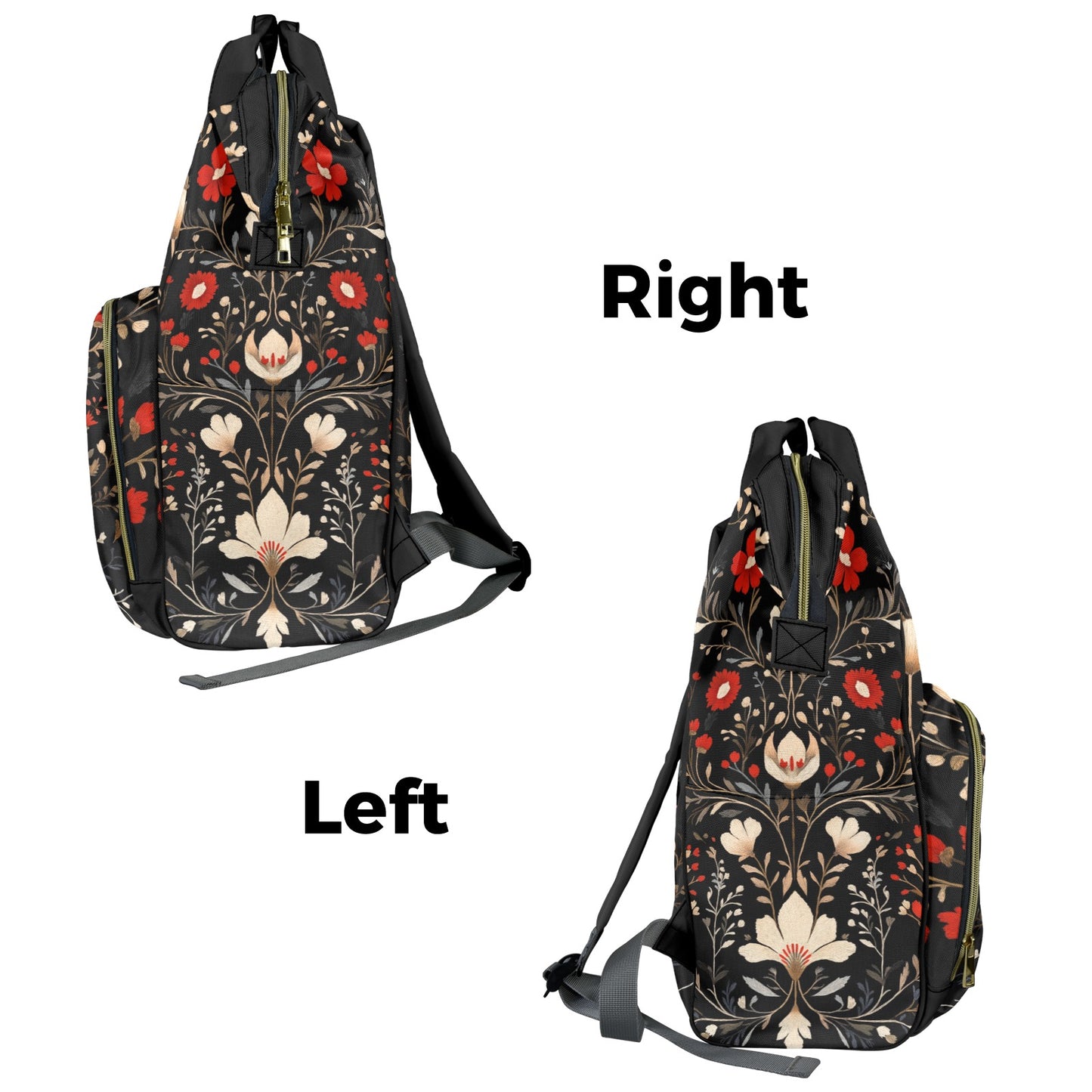 Dark Cottagecore Boho Folk Art Flowers Multifunctional Diaper Backpack