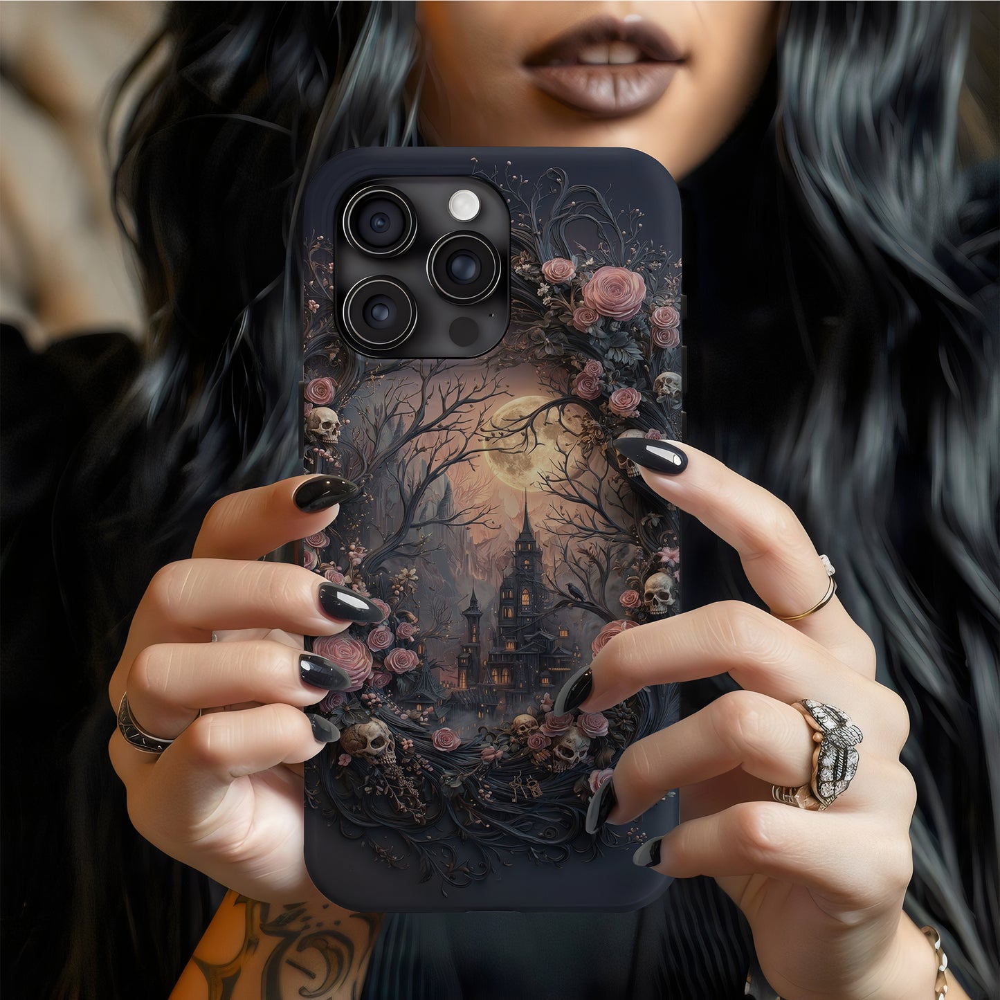 Gothic Castle Roses and Skulls Phone Case