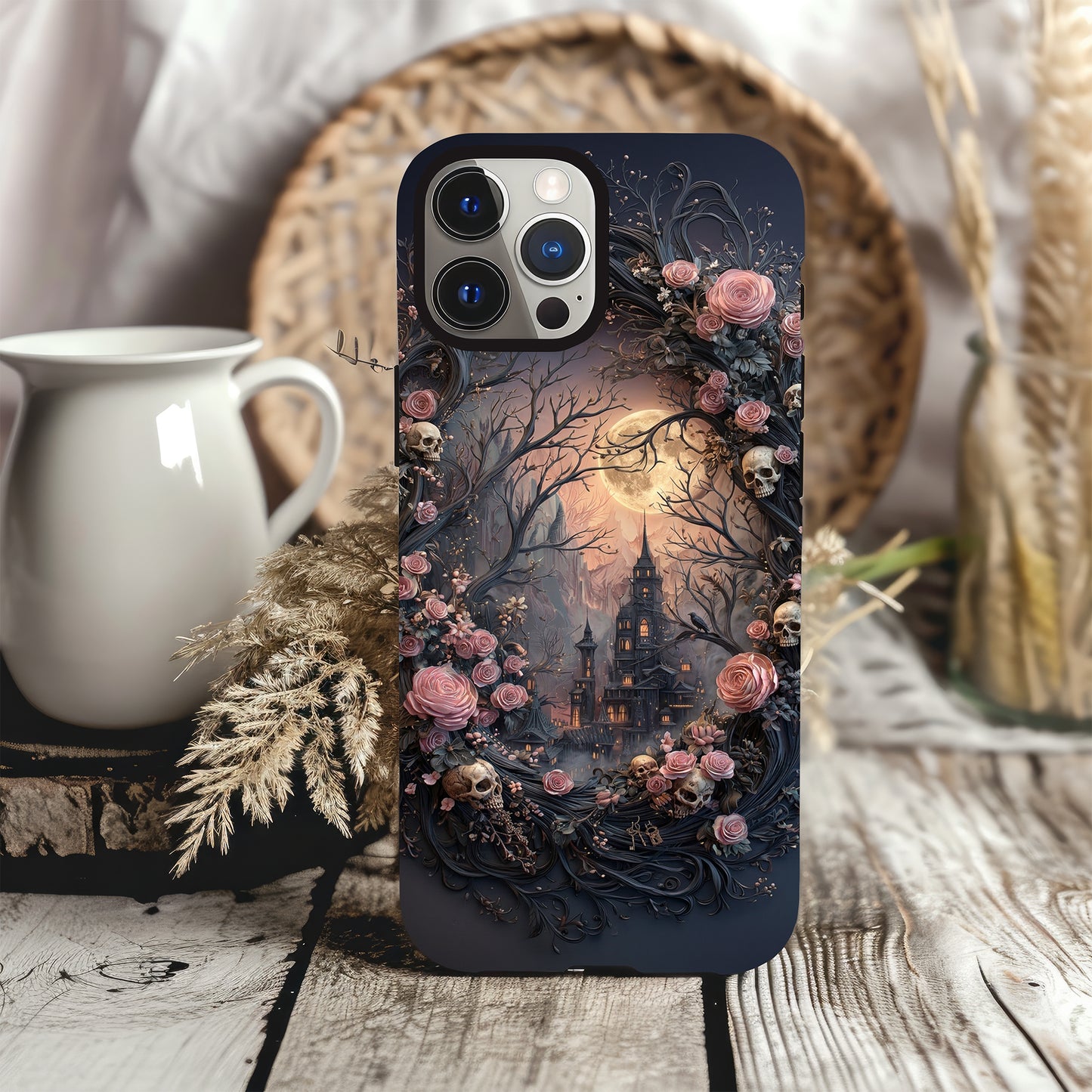 Gothic Castle Roses and Skulls Phone Case