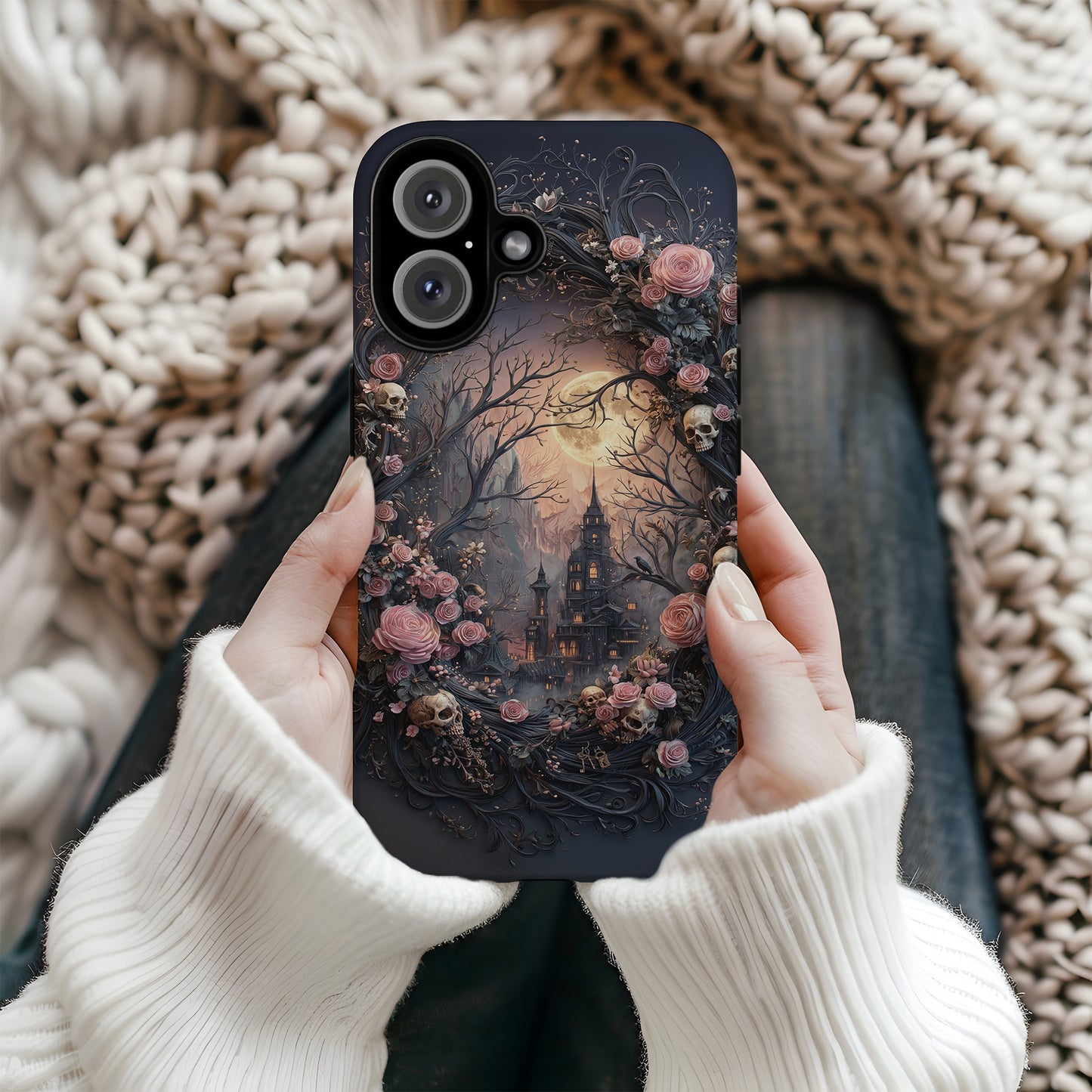 Gothic Castle Roses and Skulls Phone Case