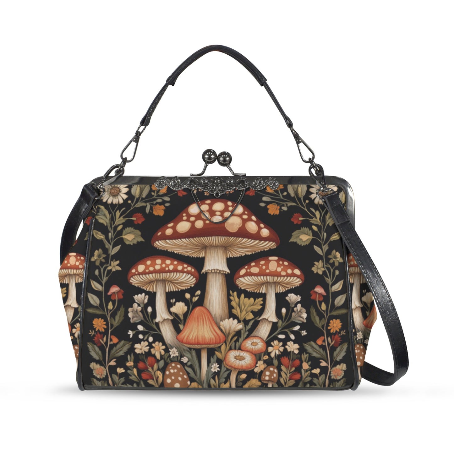 Dark Cottagecore Mushrooms Kisslock Bag