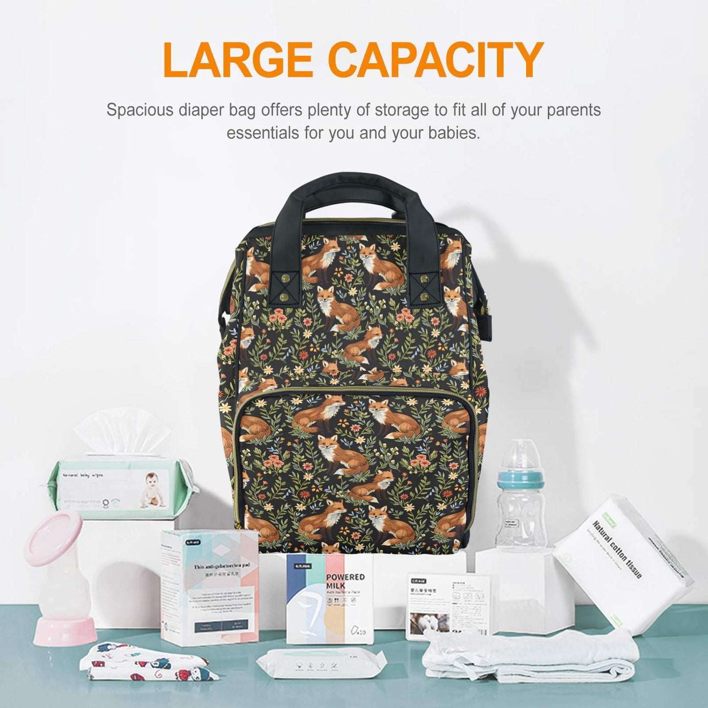 Cottagecore Foxes Multifunctional Mommy Backpack
