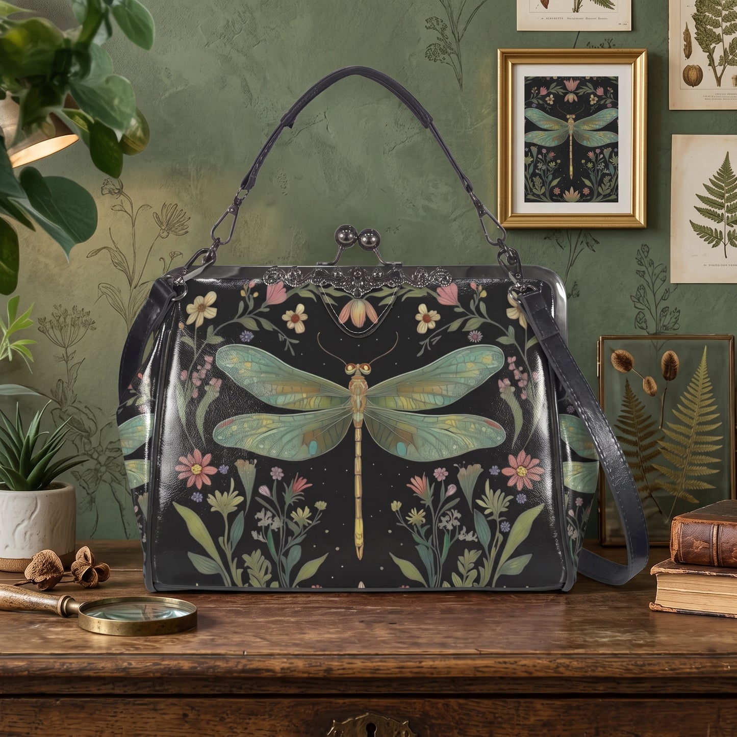 Dragonfly & Flowers Kisslock Handbag
