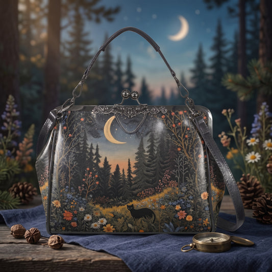 Magical Forest Black Cat Kisslock Purse