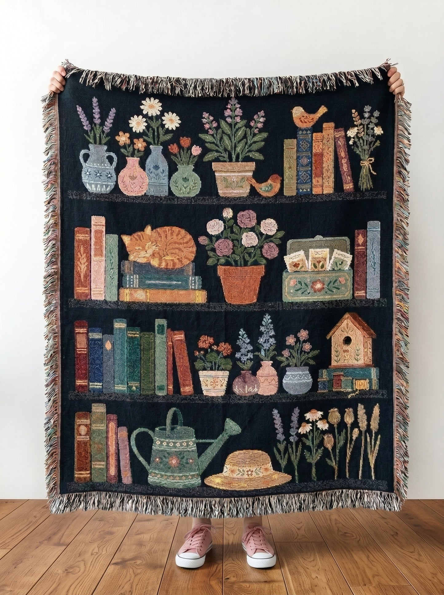 Cozy Bookshelf Cottage Heirloom Jacquard Woven Blanket