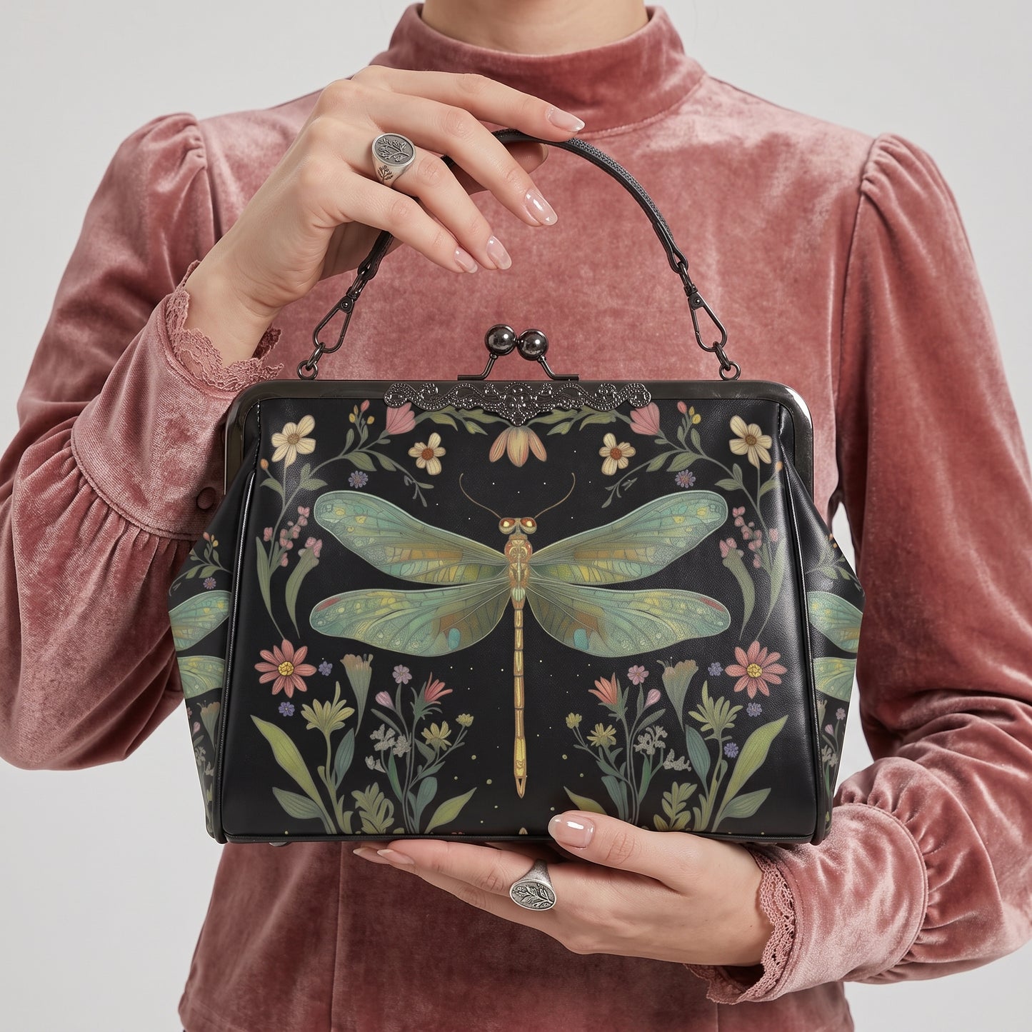 Dragonfly & Flowers Kisslock Handbag