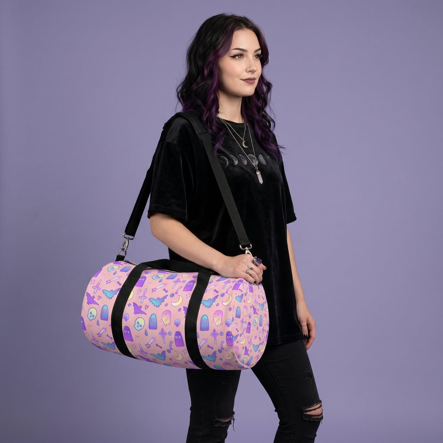 Pastel Goth Kawaii Spooky Cute Pink Duffel Bag