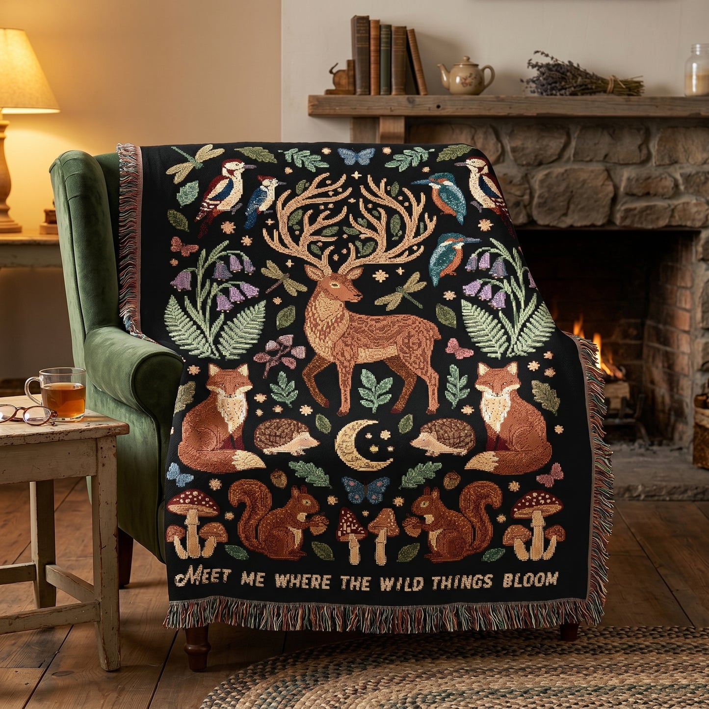 Woodland Animals Woven Blanket