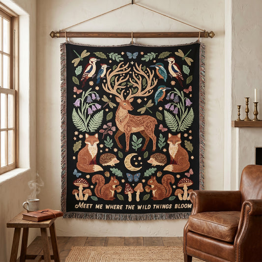 Woodland Animals Woven Blanket