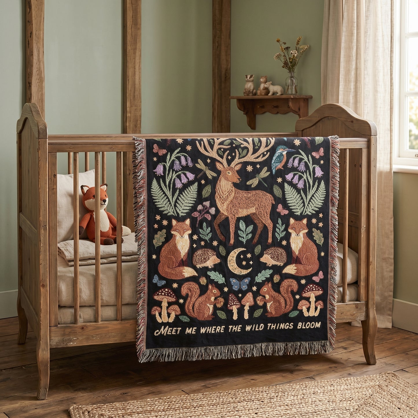 Woodland Animals Woven Blanket