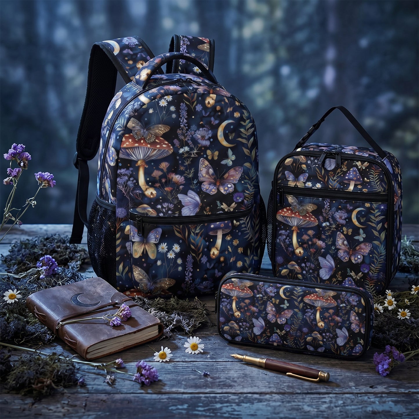 Violet Fairies Magic Night Backpack Three Piece School Set