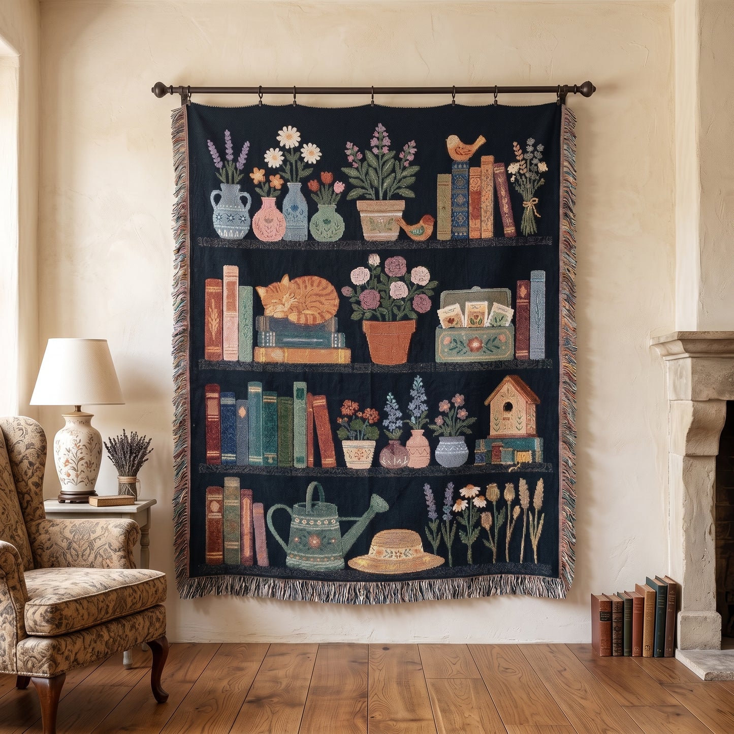 Cozy Bookshelf Cottage Heirloom Jacquard Woven Blanket