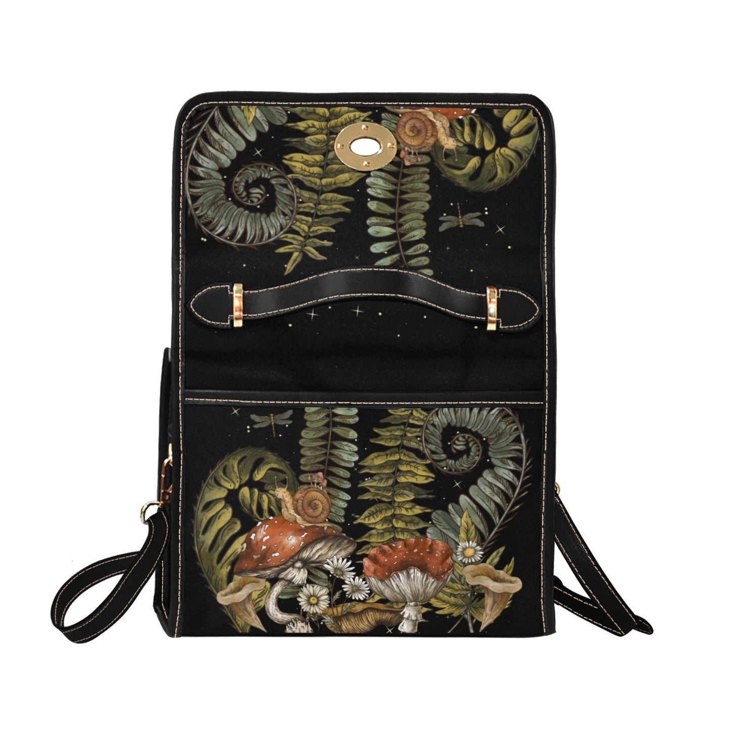 Dark Forest Ferns & Mushrooms Satchel Bag