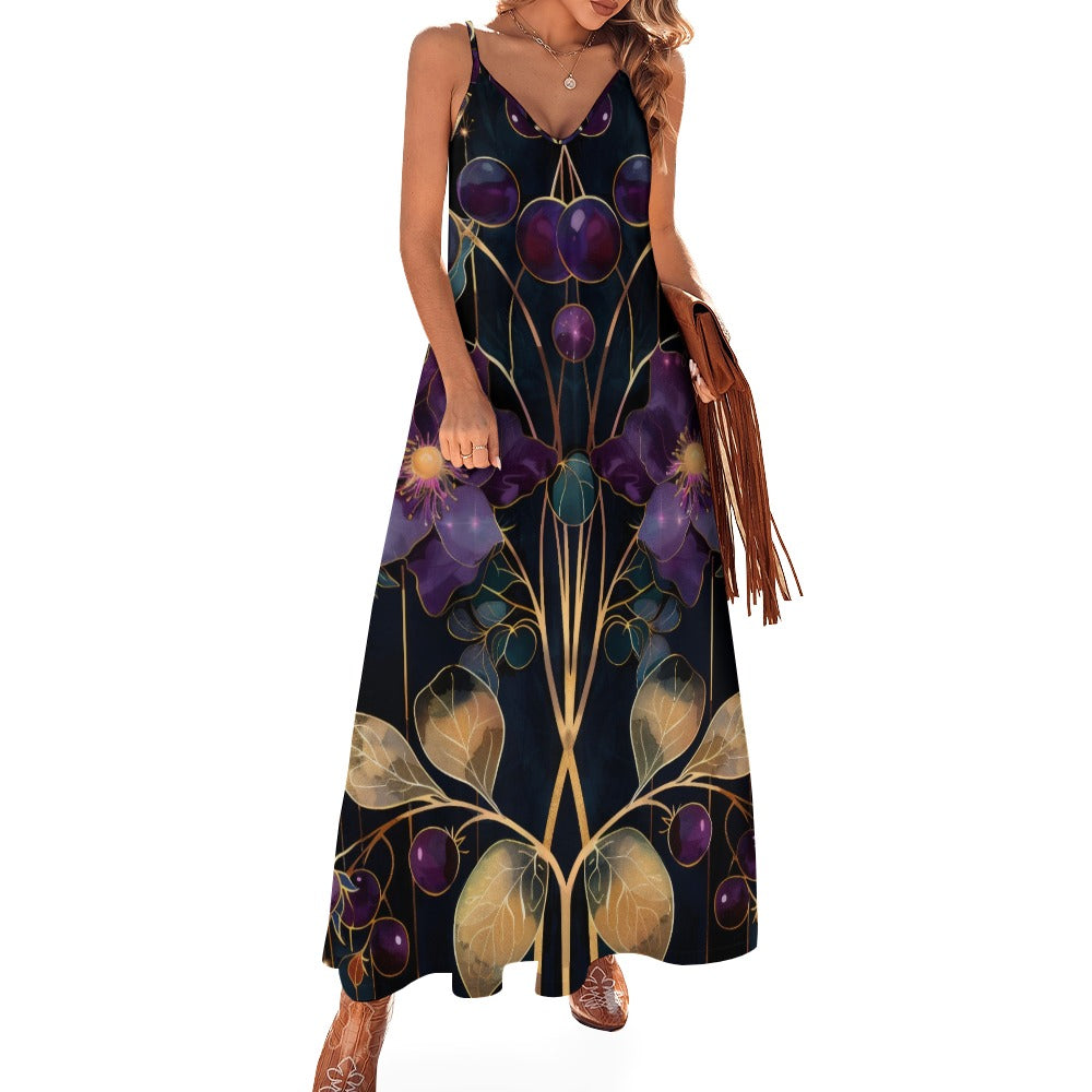 Dark Purple Art Nouveau Floral Maxi Dress