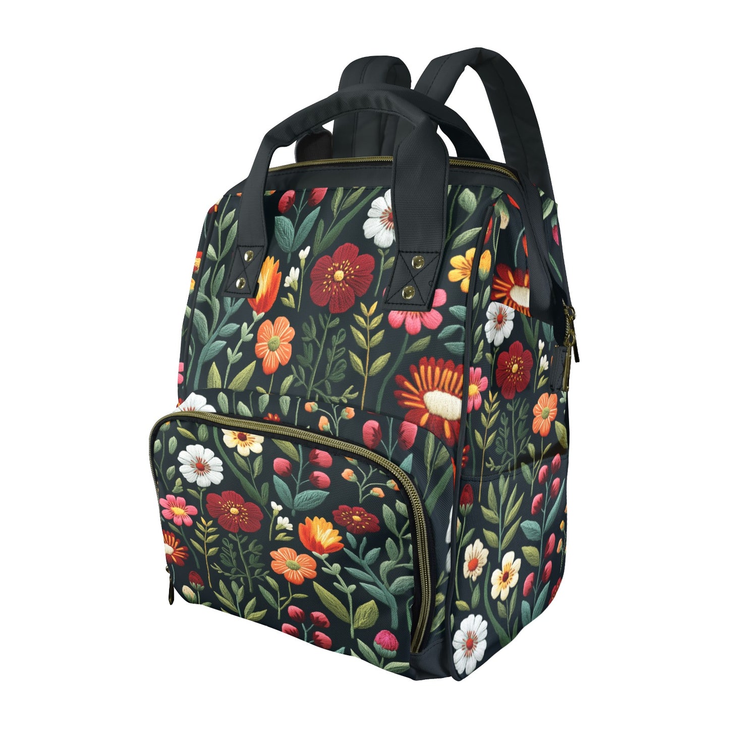 Dark Cottagecore Faux-Embroidery Folk Art Flowers