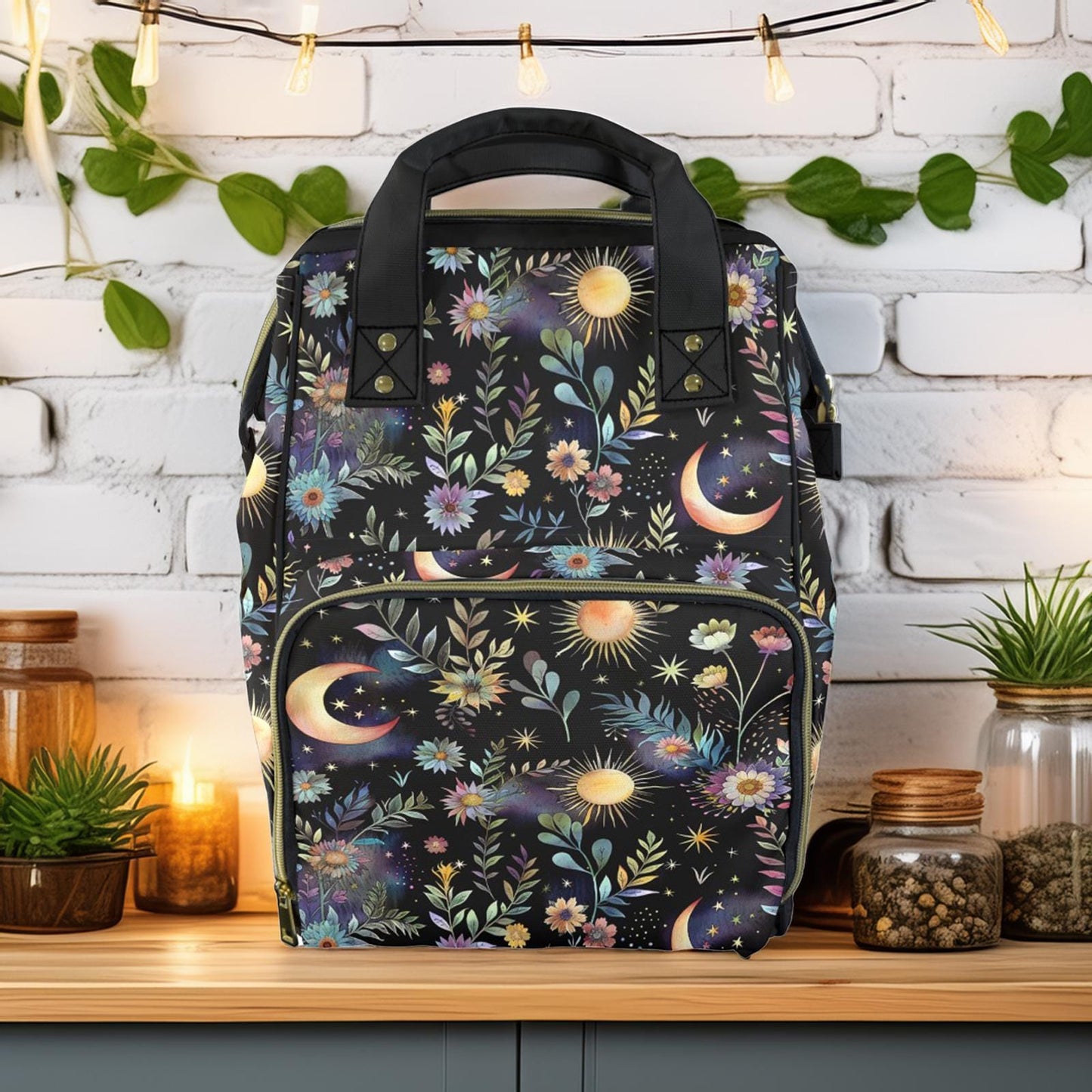 Fairy Night Garden Flowers & Moons Diaper Backpack