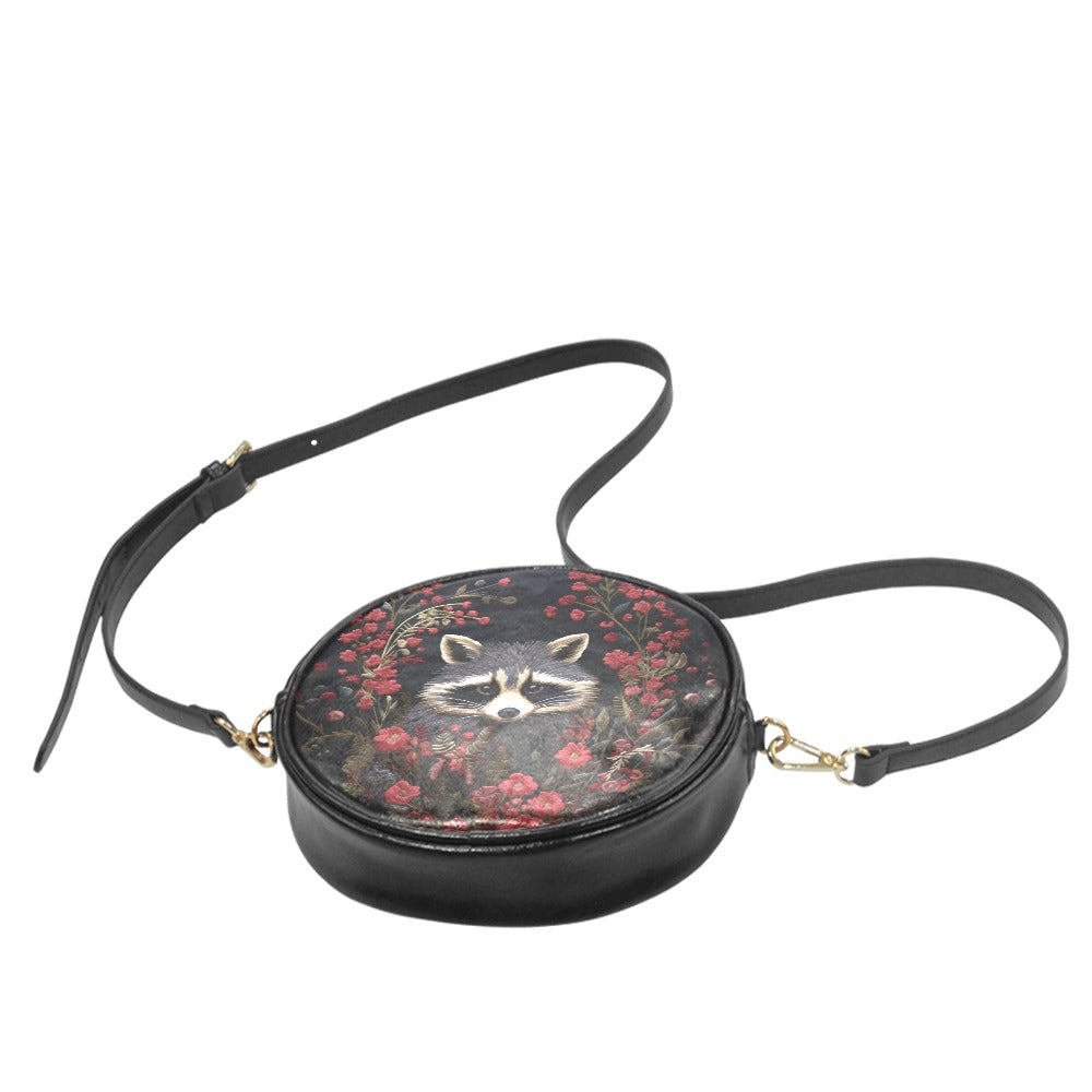 Faux-Embroidered Raccoon Vegan Leather Purse